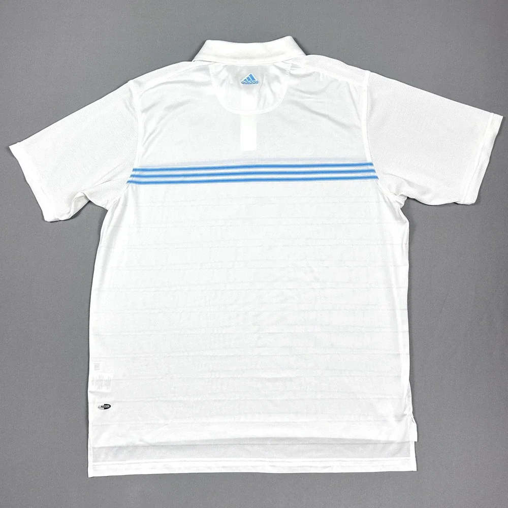 Adidas ClimaCool Golf Polo Shirt Mens Large Performance Tech White Blue‎ Stripe